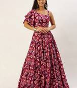 Ethnovog Ready To Wear Maroon Art Silk Printed Skirt Set