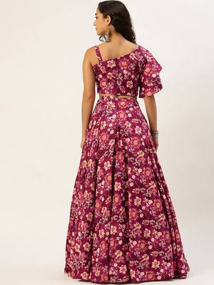 Ethnovog Ready To Wear Maroon Art Silk Printed Skirt Set 2