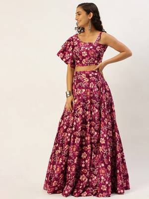 Ethnovog Ready To Wear Maroon Art Silk Printed Skirt Set 3