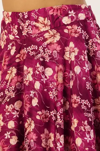 Ethnovog Ready To Wear Maroon Art Silk Printed Skirt Set