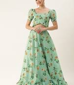 Ethnovog Ready To Wear Green Art Silk Foli Print Co Ords Sets