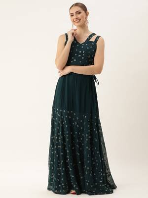 Ethnovog Ready To Wear Teal Blue Georgette Embroidered Co ord Set 1