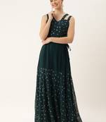 Ethnovog Ready To Wear Teal Blue Georgette Embroidered Co ord Set