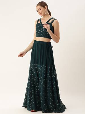 Ethnovog Ready To Wear Teal Blue Georgette Embroidered Co ord Set 4