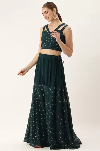 Ethnovog Ready To Wear Teal Blue Georgette Embroidered Co ord Set