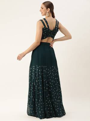 Ethnovog Ready To Wear Teal Blue Georgette Embroidered Co ord Set 5
