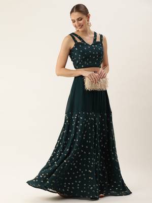 Ethnovog Ready To Wear Teal Blue Georgette Embroidered Co ord Set 6