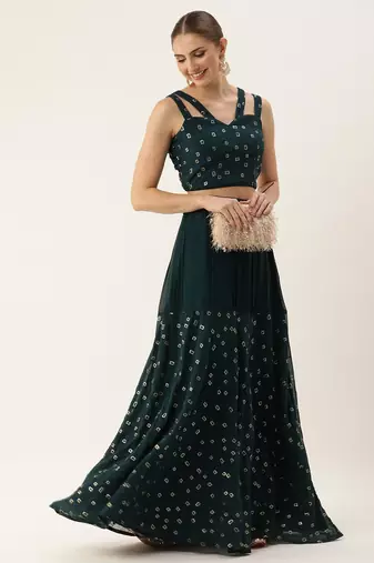Ethnovog Ready To Wear Teal Blue Georgette Embroidered Co ord Set