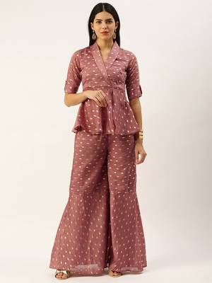 Ethnovog Ready To Wear Peach Art Silk Foil Printed Co Ord Sets 1