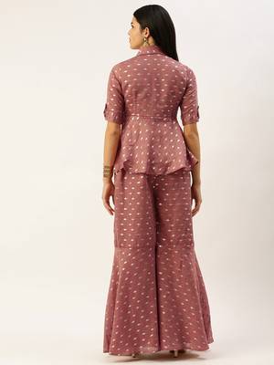 Ethnovog Ready To Wear Peach Art Silk Foil Printed Co Ord Sets 2