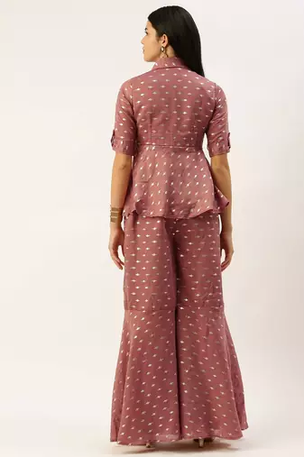 Ethnovog Ready To Wear Peach Art Silk Foil Printed Co Ord Sets