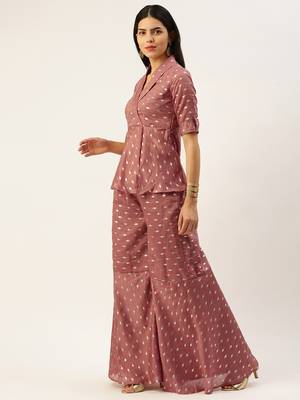 Ethnovog Ready To Wear Peach Art Silk Foil Printed Co Ord Sets 3