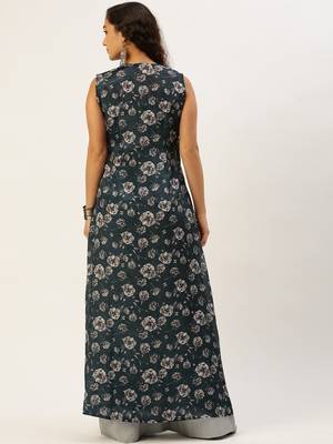 Grey Taffeta Jacquard Long Kurta with Palazzo Set 2