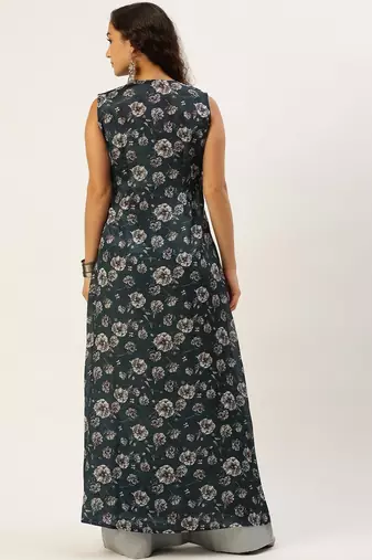 Grey Taffeta Jacquard Long Kurta with Palazzo Set