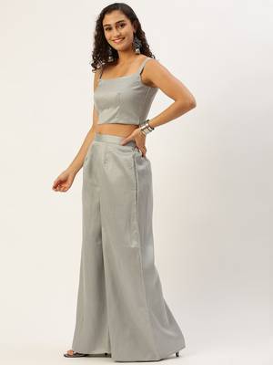 Grey Taffeta Jacquard Long Kurta with Palazzo Set 3