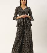 Ethnovog Ready To Wear Black Foli Print Georgette Co Ords Set