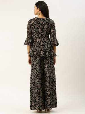 Ethnovog Ready To Wear Black Foli Print Georgette Co Ords Set 2