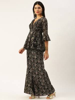 Ethnovog Ready To Wear Black Foli Print Georgette Co Ords Set 3