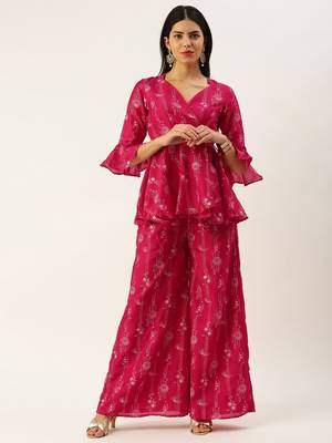 Ethnovog Ready To Wear Pink Foli Print Art Silk Co Ords Set 1