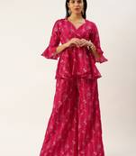 Ethnovog Ready To Wear Pink Foli Print Art Silk Co Ords Set