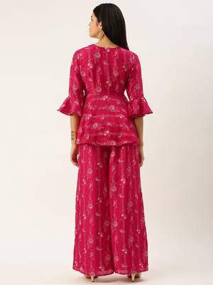 Ethnovog Ready To Wear Pink Foli Print Art Silk Co Ords Set 2