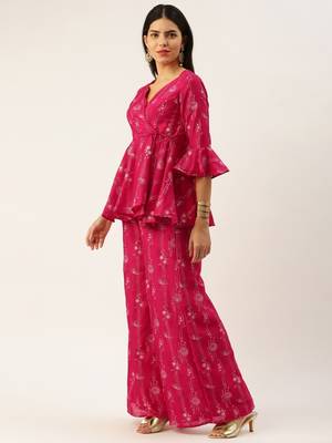 Ethnovog Ready To Wear Pink Foli Print Art Silk Co Ords Set 3