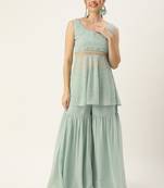 Ethnovog Ready To Wear Green Georgette Embroidered Gharara Set