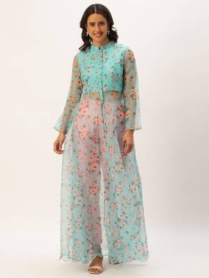 Ethnovog Ready To Wear Blue Digital Printed Kurta Set With Straight Pant 1