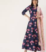 Ethnovog Ready To Wear Blue Printed N Mauve Georgette Anarkali Suit