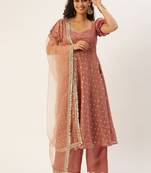 Ethnovog Ready To Wear Peach Art Silk Foil Print Anarkali Suit