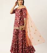 Ethnovog Ready To Wear Maroon Art Silk Printed Gharara Set