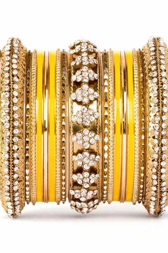 Fancy Golden Themed Enamel Bangel Set For Single Hand