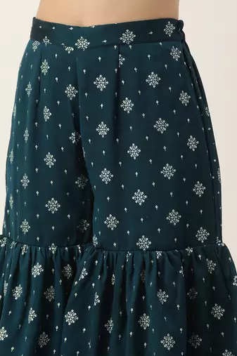 Ethnovog Ready To Wear Blue Art Silk Layered Gharara Suit