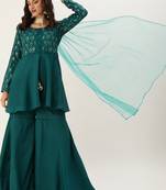 Ethnovog Ready To Wear Teal Green Embroidered Gharara Set
