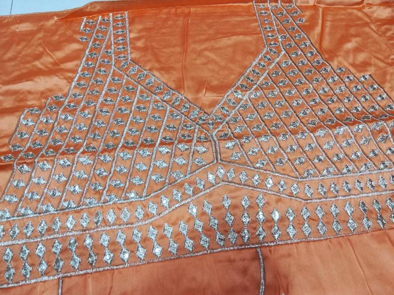 Women'S Orange Silk Sequin Embroidered Lehenga Choli