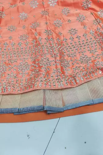 Women'S Orange Silk Sequin Embroidered Lehenga Choli