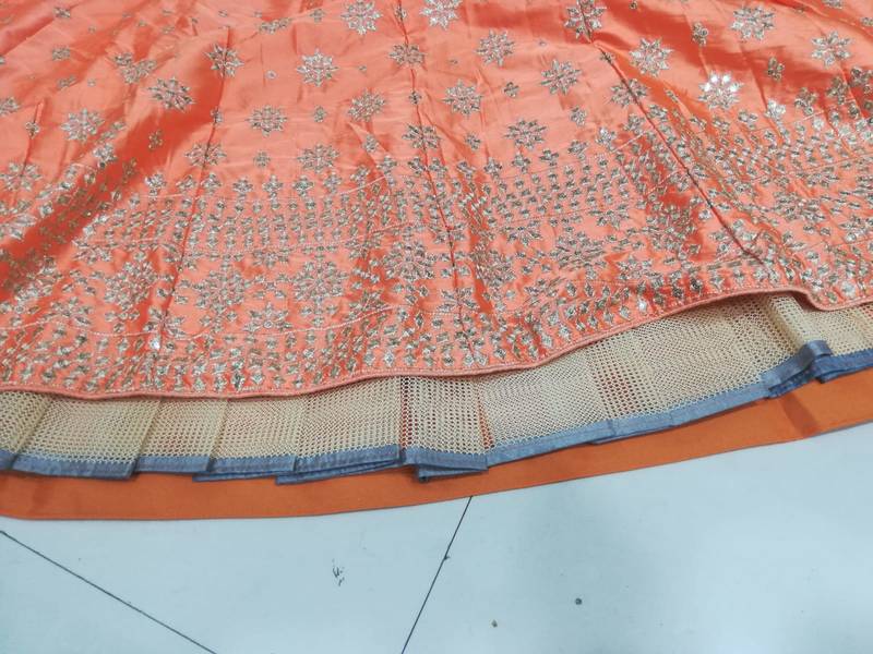 Women'S Orange Silk Sequin Embroidered Lehenga Choli