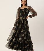 Ethnovog Ready To Wear Pink Foil Printed organza Maxi Dress