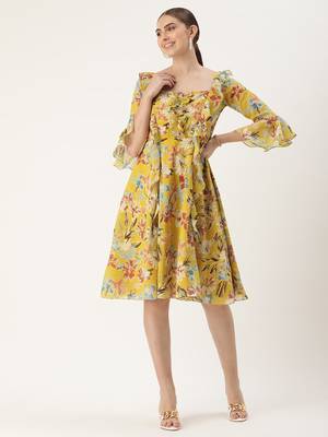 Ethnovog Ready To Wear Yellow Georgette Printed Dress 1
