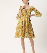 Ethnovog Ready To Wear Yellow Georgette Printed Dress