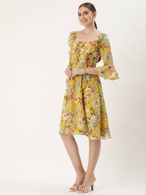 Ethnovog Ready To Wear Yellow Georgette Printed Dress 3