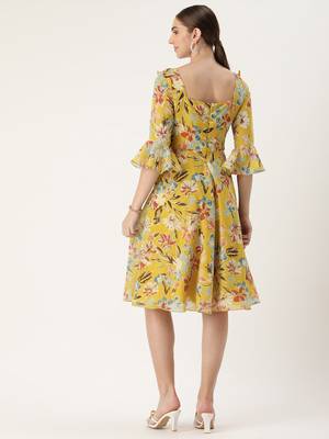 Ethnovog Ready To Wear Yellow Georgette Printed Dress 4