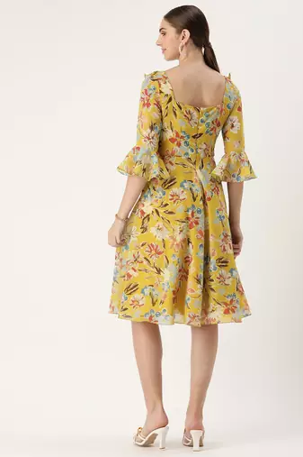 Ethnovog Ready To Wear Yellow Georgette Printed Dress