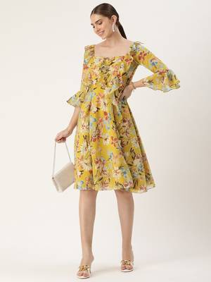 Ethnovog Ready To Wear Yellow Georgette Printed Dress 5
