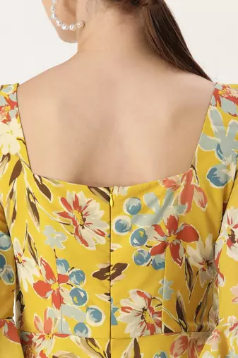 Ethnovog Ready To Wear Yellow Georgette Printed Dress