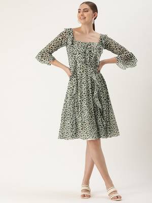 Ethnovog Ready To Wear Cream Georgette Digital Printed Dress 1