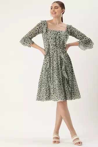 Ethnovog Ready To Wear Cream Georgette Digital Printed Dress