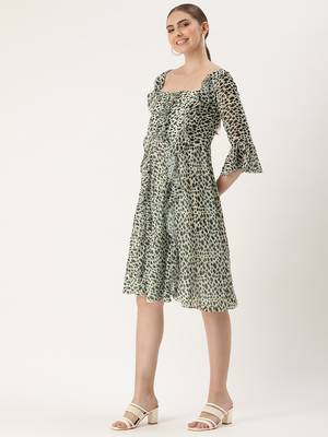 Ethnovog Ready To Wear Cream Georgette Digital Printed Dress 3
