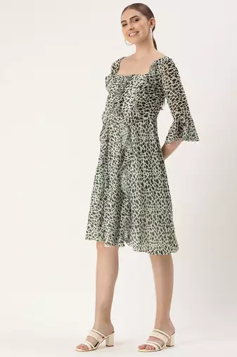 Ethnovog Ready To Wear Cream Georgette Digital Printed Dress