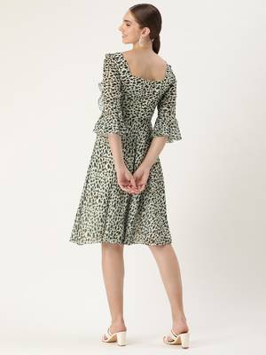 Ethnovog Ready To Wear Cream Georgette Digital Printed Dress 4